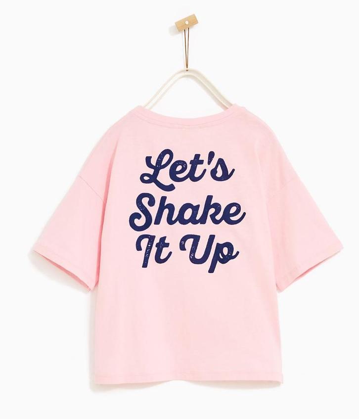 Zara roze wijde oversized shirt top glitters en tekst 164, Kinderen en Baby's, Kinderkleding | Maat 164, Nieuw, Meisje, Shirt of Longsleeve