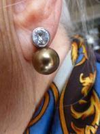 Ti-Sento Zilveren Oorbellen bronskleurige Parel en Zirkonia, Verzenden, Zo goed als nieuw, Met edelsteen, Knopjes of Stekers