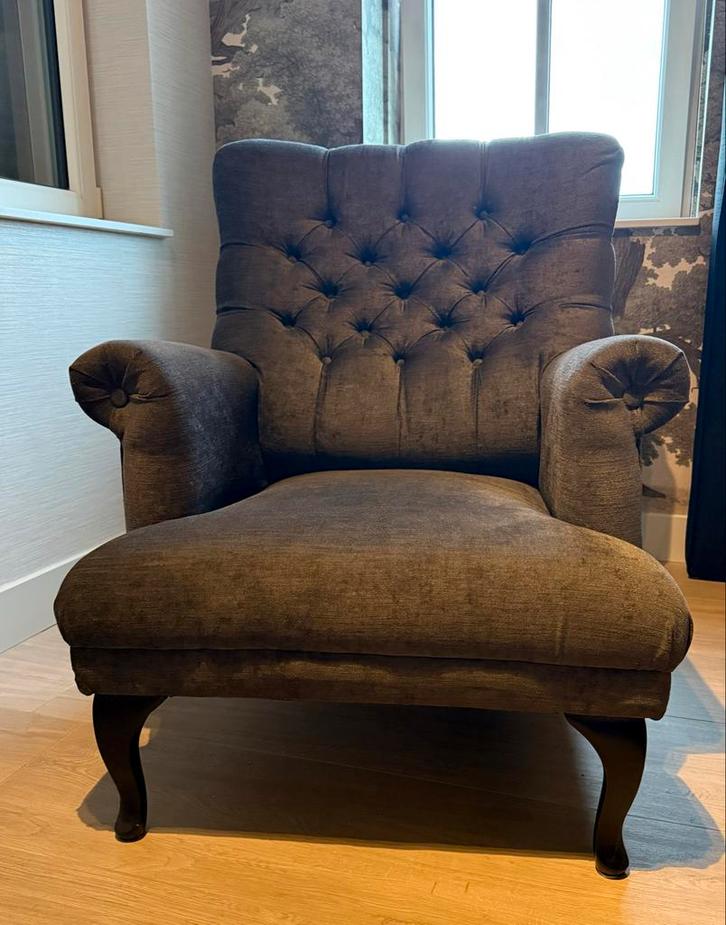 Antracietgrijze Stoel met Gecapitonneerde Rug, Huis en Inrichting, Fauteuils, Zo goed als nieuw, Stof, 50 tot 75 cm, Minder dan 75 cm