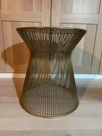 Gouden bijzettafel met glazen plaat - 40cm, Ophalen, Minder dan 45 cm, Metaal of Aluminium, Rond