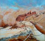 Schilderij kamelen in woestijnstorm 80x80 cm gesigneerd, Antiek en Kunst, Ophalen of Verzenden