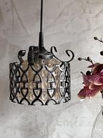 Vintage Smeedijzeren Lamp Met Prachtig Amber Glas, Jaren '50, Huis en Inrichting, Lampen | Hanglampen, Ophalen of Verzenden, Gebruikt
