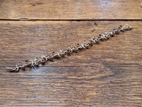 oude zilveren armband met half edelstenen, jaren 60, Sieraden, Tassen en Uiterlijk, Armbanden, Zo goed als nieuw, Zilver, Overige kleuren