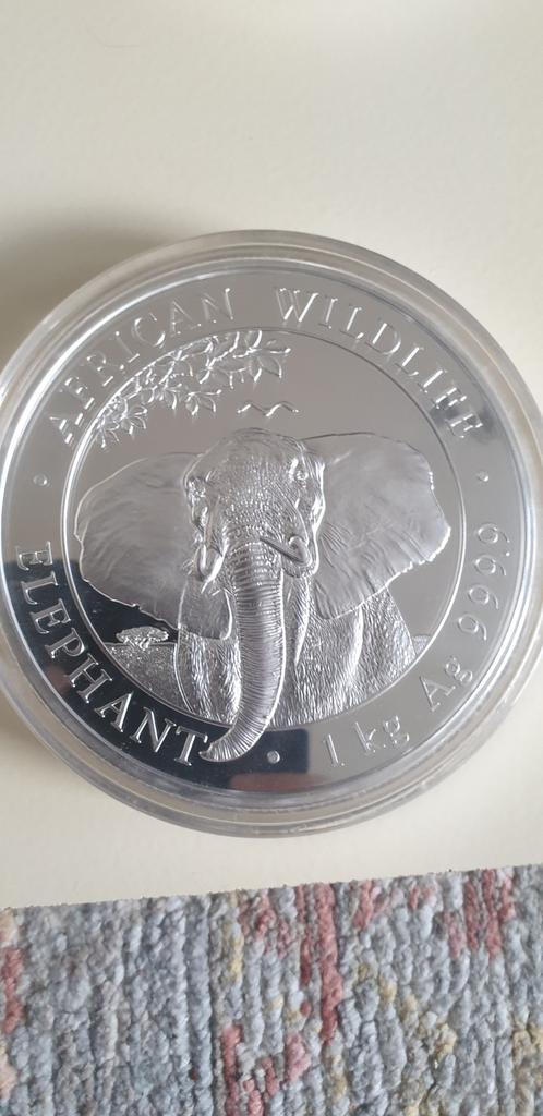 Zilveren Kilo Munt - Somalische Olifant, Postzegels en Munten, Munten | Afrika, Losse munt, Overige landen, Zilver, Ophalen
