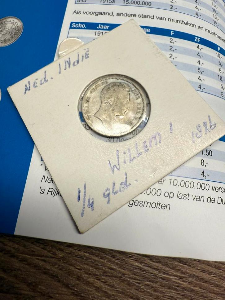 Kwartje 1826 WI Nederlands Indië, Postzegels en Munten, Munten | Nederland, Losse munt, 25 cent, Koning Willem I, Zilver, Ophalen