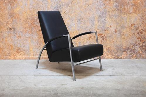 ZGANieuw! zwarte leren Harvink de Club design fauteuil, Huis en Inrichting, Fauteuils, Zo goed als nieuw, Leer, Metaal, 50 tot 75 cm