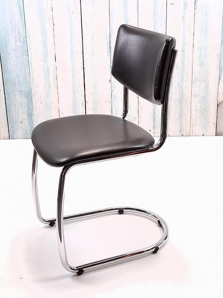 6 Vintage Gispen eetkamerstoelen met buisframe, Huis en Inrichting, Stoelen, Gebruikt, Vijf, Zes of meer stoelen, Leer, Metaal