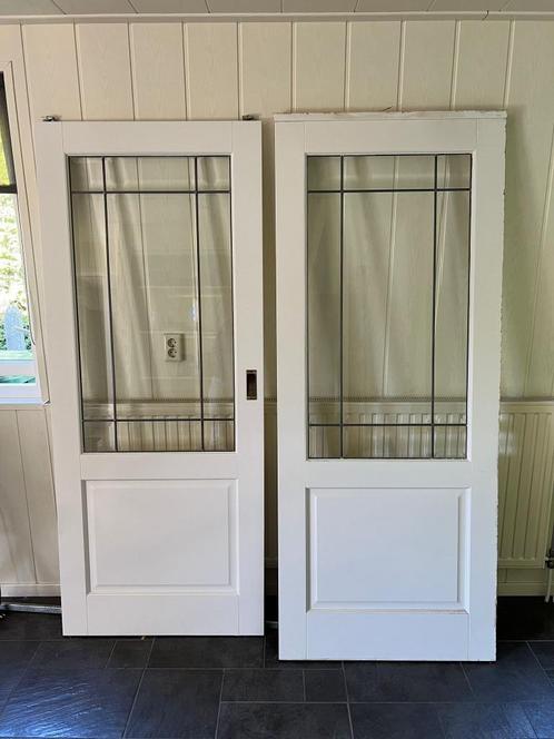 Twee ensuite deuren met glas, Doe-het-zelf en Verbouw, Deuren en Horren, Gebruikt, Binnendeur, 200 tot 215 cm, 80 tot 100 cm, Glas
