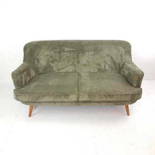 Vintage tweepersoons bankje groene rib | ribstof groen nieuw, Huis en Inrichting, Banken | Sofa's en Chaises Longues, Zo goed als nieuw