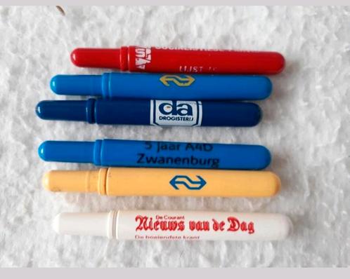 6 kleine reclame pennetjes, 6 mini pennetjes zoals NS, Verzamelen, Pennenverzamelingen, Nieuw, Balpen, Met reclame, Ophalen of Verzenden