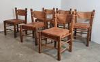 Brutalist lederen eetkamerstoelen set, Huis en Inrichting, Stoelen, Ophalen, Gebruikt, Bruin, Onbekend