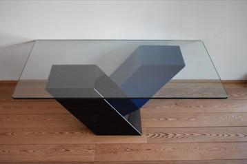 Mooie salontafel - 90s - Italiaans? - glas - blauw/zwart beschikbaar voor biedingen