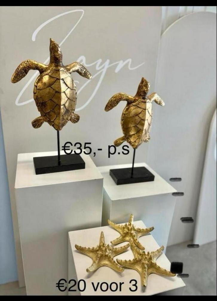 Decoratieve Gouden Beelden - Schildpad & Zeester, Huis en Inrichting, Woonaccessoires | Schilderijen, Tekeningen en Foto's, Zo goed als nieuw