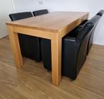GERESERVEERD: Eettafel met 4 zwarte leren stoelen op wieltje, Ophalen, Gebruikt, 50 tot 100 cm, 150 tot 200 cm