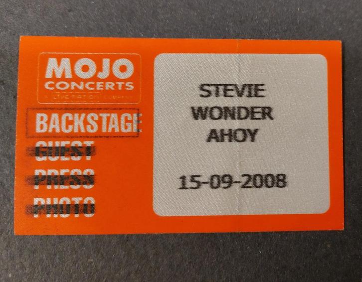 Stevie Wonder BACKSTAGE PASS Rotterdam 15 september 2008, Verzamelen, Muziek, Artiesten en Beroemdheden, Gebruikt, Foto of Kaart