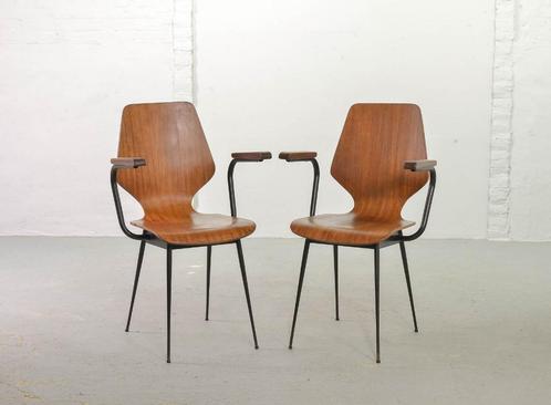 SALE! Vintage Design Italiaanse Set Carlo Ratti Stoelen, 50s, Huis en Inrichting, Stoelen, Gebruikt, Twee, Hout, Metaal, Bruin