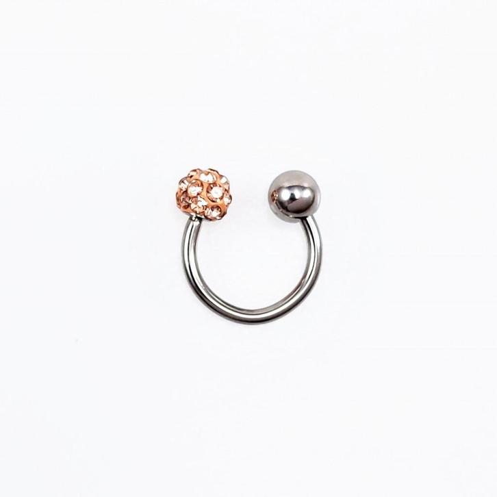 RVS Hoefijzer + Beige Strass Bolletje Piercing Neus Septum, Sieraden, Tassen en Uiterlijk, Piercings, Nieuw, Neuspiercing, Staal