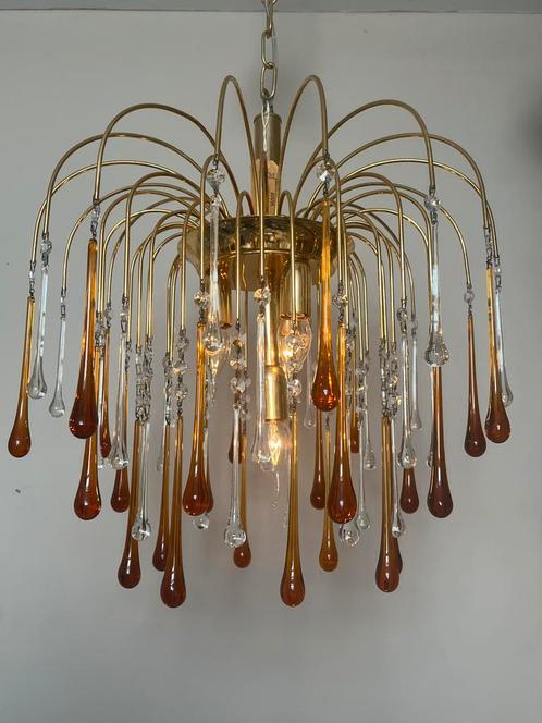 Set van 2 bruine teardrop kroonluchter kristallen pegels, Huis en Inrichting, Lampen | Kroonluchters, Glas, Ophalen of Verzenden