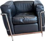 Buitenkans! Twee LC2 fauteuils Cassina, zwart leer / chroom, Ophalen, Gebruikt, Bauhaus, Minder dan 75 cm