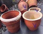 Oude terracotta bloempotten w.aanslag tweede leven, Gebruikt, Rond, Minder dan 40 cm, Terracotta