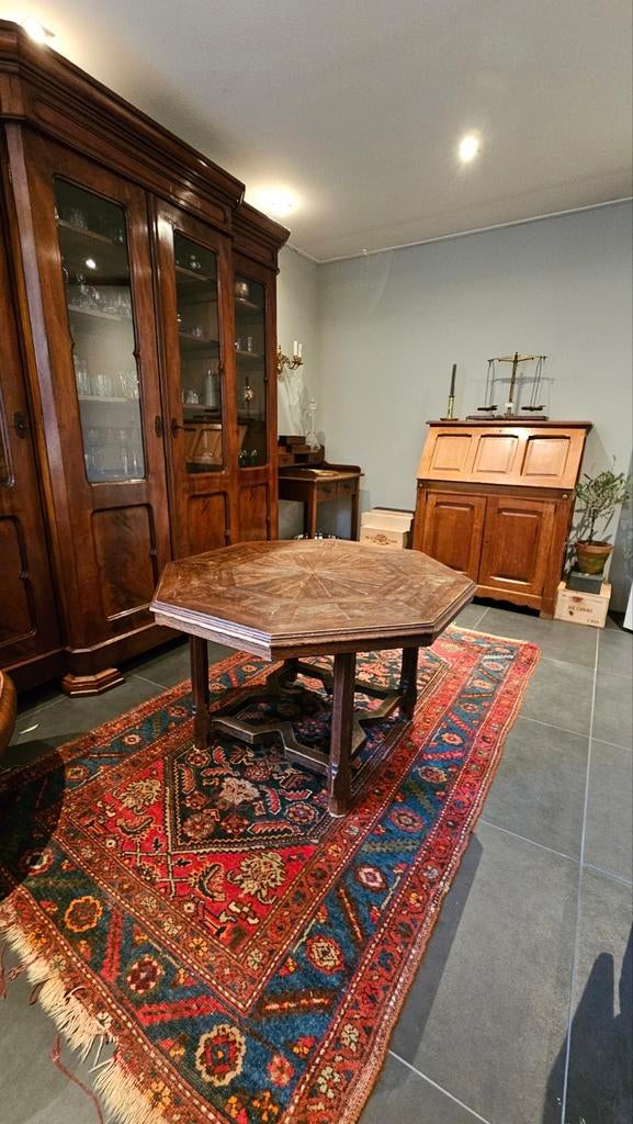 Antieke achthoekige salontafel met ingelegd hout, Antiek en Kunst, Antiek | Meubels | Tafels, Ophalen of Verzenden