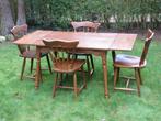 Vergrootbare eikenhouten tafel met 4 stoelen., Ophalen, Gebruikt, 150 tot 200 cm, Eikenhout