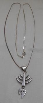 Zilveren lange ketting met modernist vis hanger nr.088, Met hanger, Verzenden, Zo goed als nieuw, Zilver