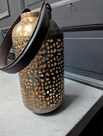 Lantaarn met lederen handvat - 30cm hoog, Bruin, Gebruikt, 25 tot 50 cm, Ophalen of Verzenden