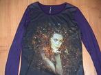 OUTFITTERS NATION paars shirt lange mouw + opdruk meisje 176, Gebruikt, Meisje, Ophalen of Verzenden, Shirt of Longsleeve