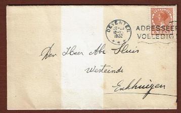 Envelop uit Deventer naar Enkhuizen - 1932 (pst. Deventer) beschikbaar voor biedingen