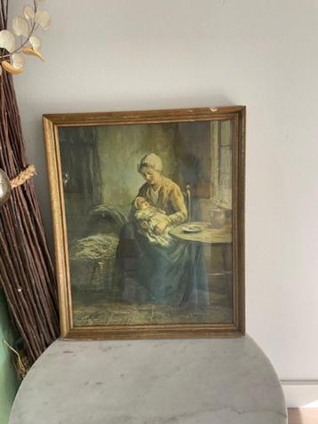 Vintage ingelijste klassieke afbeelding moeder en kind. beschikbaar voor biedingen