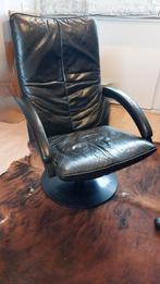Zwarte leren draaifauteuil, Huis en Inrichting, Ophalen, Gebruikt, Zwart, Eén