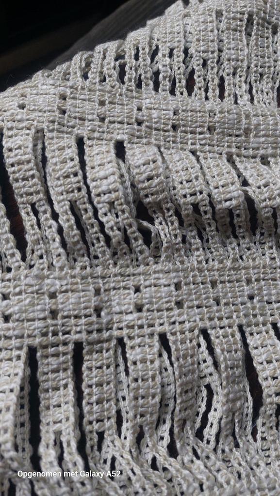 Katoenen gehaakte gordijnen.., Huis en Inrichting, Stoffering | Gordijnen en Lamellen, 200 cm of meer, 100 tot 150 cm, Groen, Ophalen of Verzenden