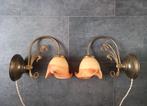 2 Franse Art Nouveau Wandlampen met Pate de Verre Kap, Ophalen