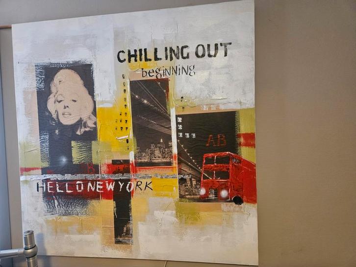 Modern Schilderij - New York Thema - 100x100cm, Antiek en Kunst, Kunst | Schilderijen | Klassiek, Ophalen of Verzenden