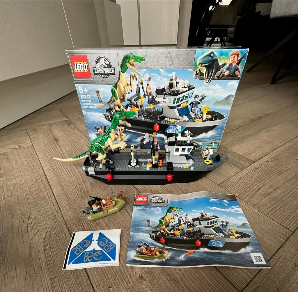 LEGO Jurassic World Baryonyx Boot Ontsnapping 76942, Ophalen of Verzenden, Zo goed als nieuw, Complete set, Lego