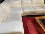 Bankstel echt leer wit, Ophalen, Gebruikt, 100 tot 125 cm, Hoekbank