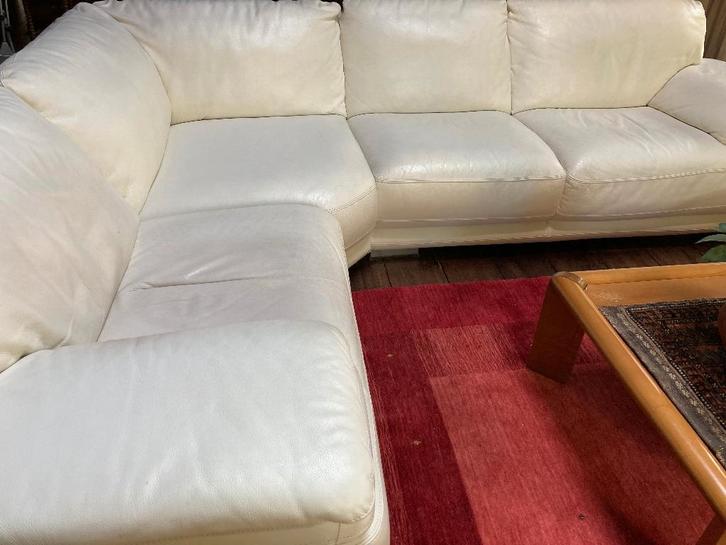 Bankstel echt leer wit design Chateau d'Ax, Huis en Inrichting, Banken | Bankstellen, Gebruikt, Hoekbank, Vierpersoons of meer