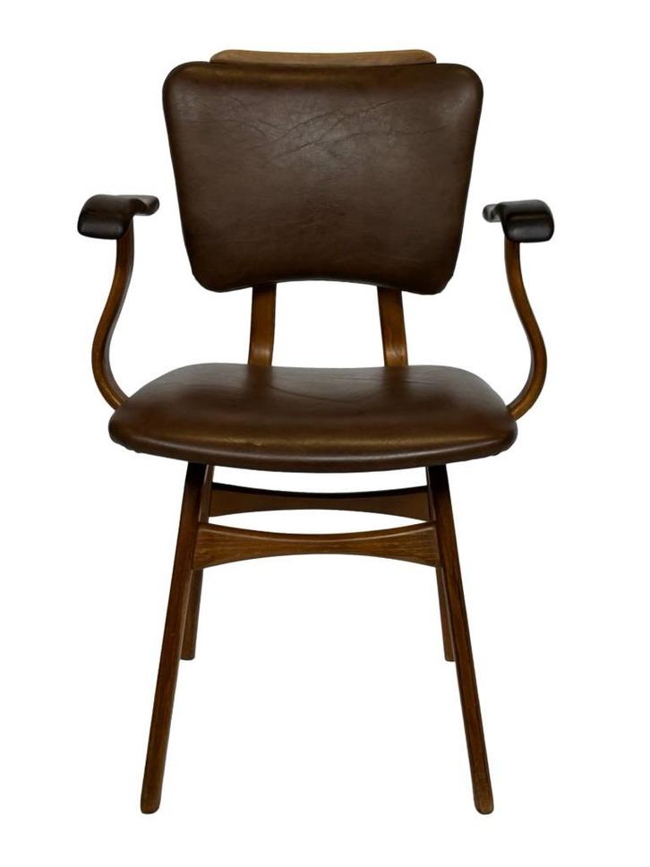 Vintage eetkamerstoel armleuningen jaren 60 design skai, Huis en Inrichting, Stoelen, Gebruikt, Eén, Bruin, Ophalen of Verzenden