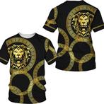 Heren barok t-shirt 3 luxe gouden shirt leeuw zwart kamper, Kleding | Heren, T-shirts, Verzenden, Nieuw, Zwart