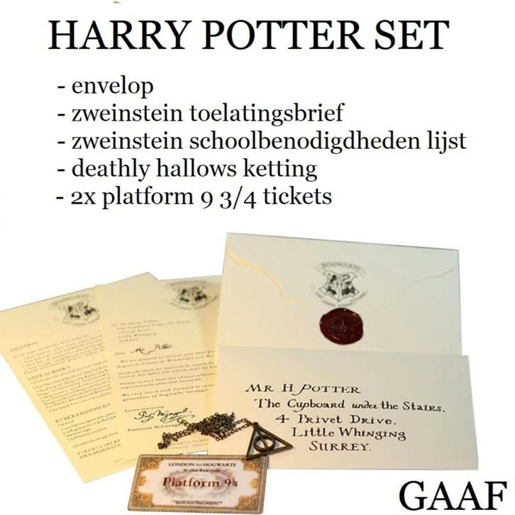 Harry Potter zweinstein brief + Ketting + 2 platform tickets, Verzamelen, Harry Potter, Nieuw, Actiefiguurtje, Ophalen of Verzenden