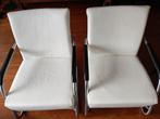 Lederen fauteuils met aluminium frame, Gispen stijl, Ophalen, Gebruikt, Twee, Wit