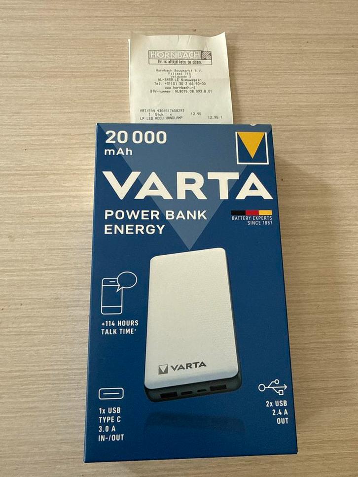 Varta Powerbank 20000 mAh, Audio, Tv en Foto, Accu's en Batterijen, Nieuw, Oplaadbaar, Ophalen of Verzenden