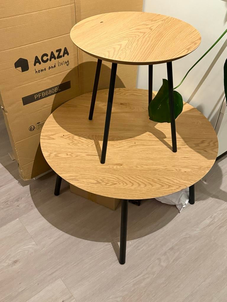 Nieuwe Jysk bijzettafels hout, Huis en Inrichting, Tafels | Bijzettafels, 45 tot 60 cm, Minder dan 55 cm, Rond, Nieuw