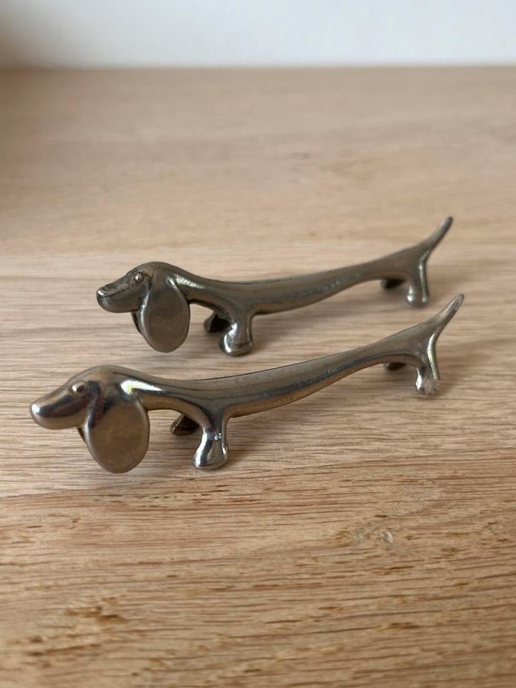 Teckel messenlegger - Set van 2, Huis en Inrichting, Woonaccessoires | Kandelaars en Kaarsen, Gebruikt, Kandelaar, Minder dan 25 cm