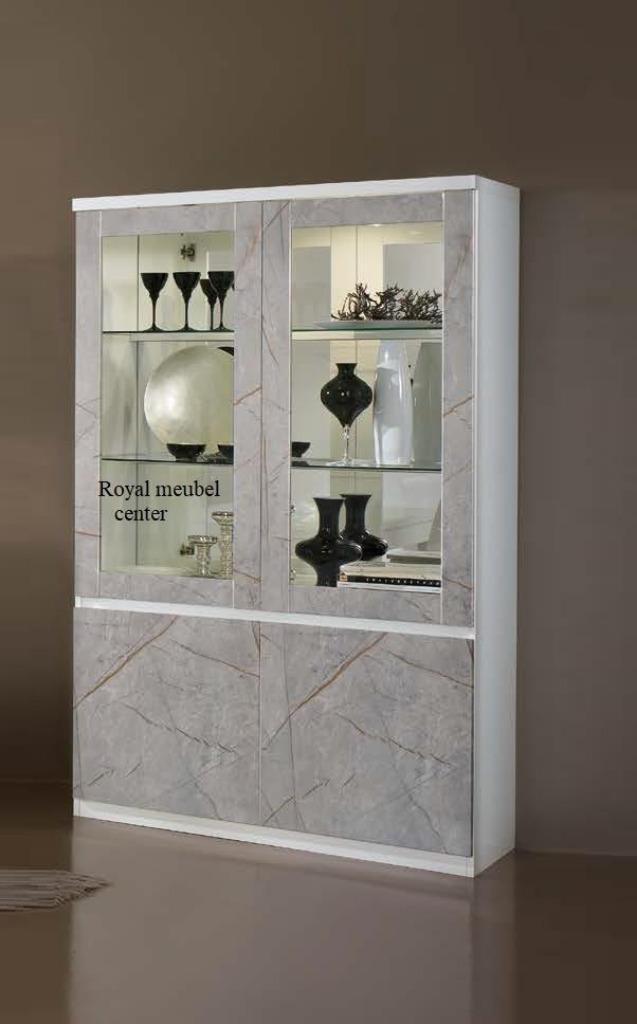 Buffet-Vitrinekast Forever hoogglans wit zwart marmer-AANBIE, Huis en Inrichting, Kasten | Buffetkasten, Nieuw, 25 tot 50 cm, Glas