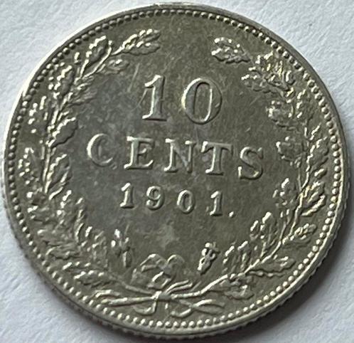 Zilveren dubbeltje 1901, Postzegels en Munten, Munten | Nederland, Losse munt, 10 cent, Koningin Wilhelmina, Zilver, Ophalen of Verzenden