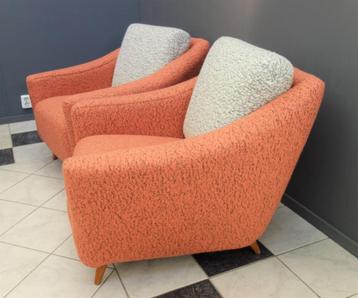 60 jaren wit oud roze set fauteuils opnieuw bekleed wol stof beschikbaar voor biedingen