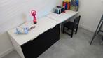 Kinder bureau klein zwart/wit met lade en zwart stoel, Ophalen, Zo goed als nieuw