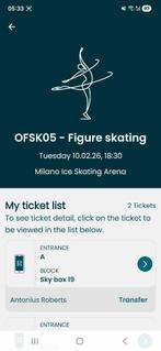 2 Kaarten dinsdag 10.2 Skybox FIgure skating Man, Twee personen, Oktober